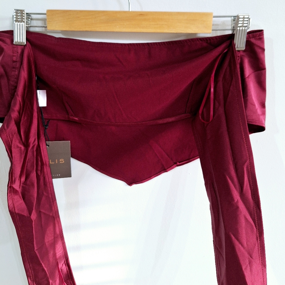 LE LIS Collection Burgundy Satin Strapless Tie-Back Crop Top – Medium NWT - Picture 5 of 6